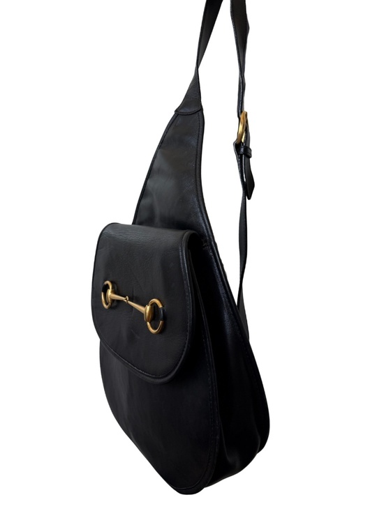 Vintage Gucci Horsebit Black Leather Sling Bag